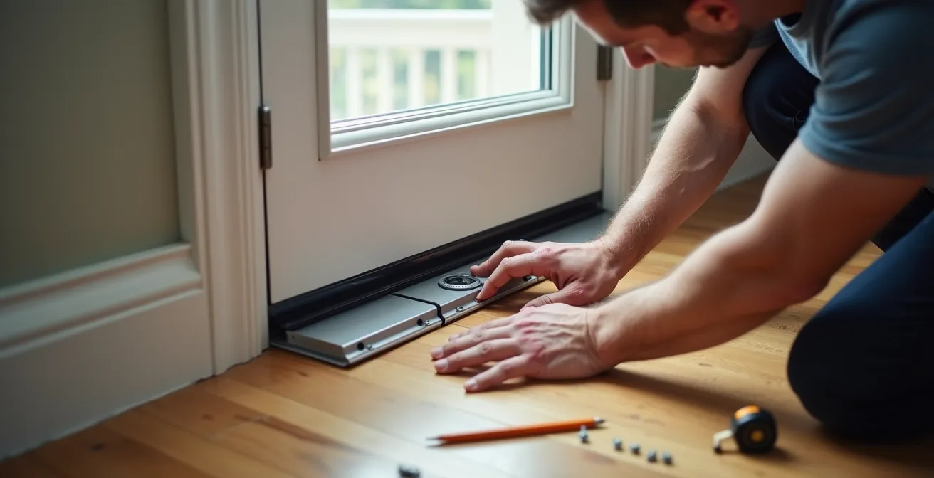 Installing automatic door bottom seal on interior door for soundproofing and draft control