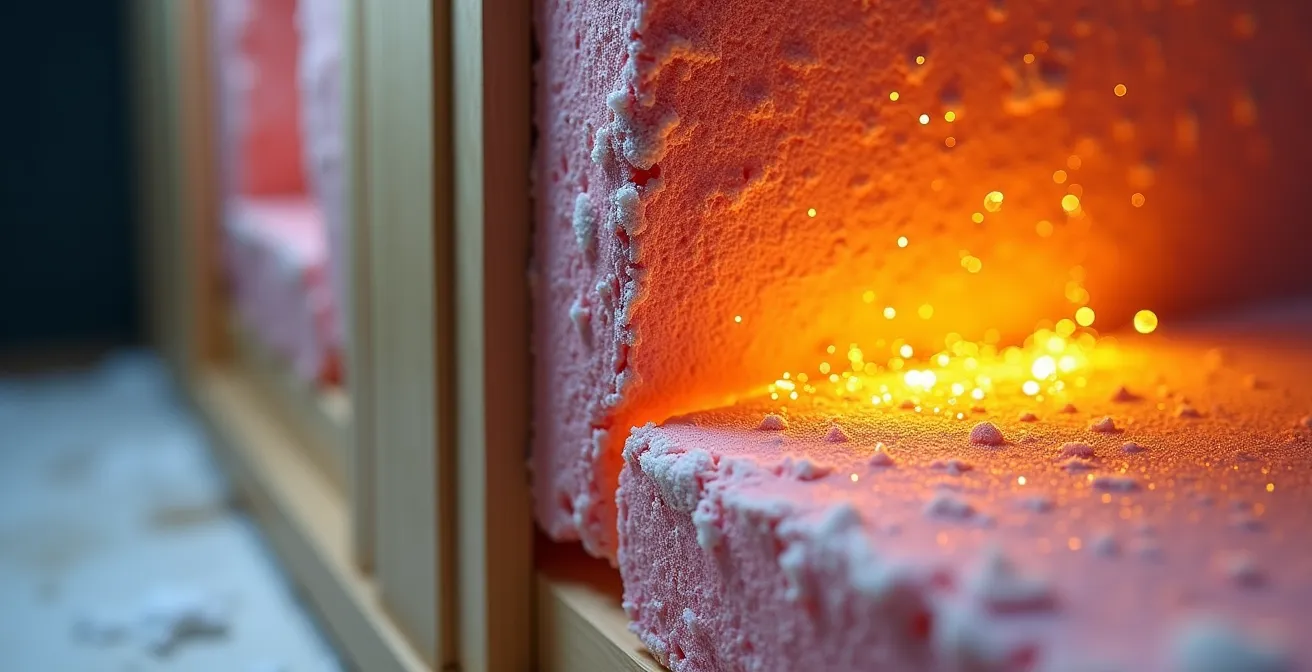 Cross-section diagram showing air circulation patterns inside a Canadian wall cavity during winter