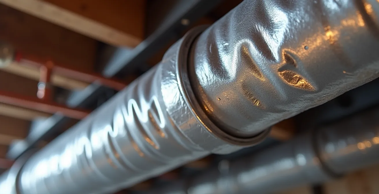 Close-up view of HVAC ductwork modifications for geothermal system retrofit