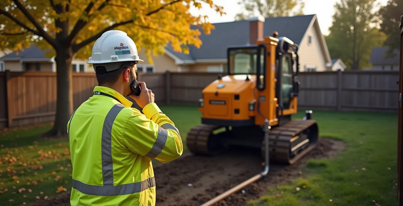 Geothermal drilling rig operating in Canadian residential backyard