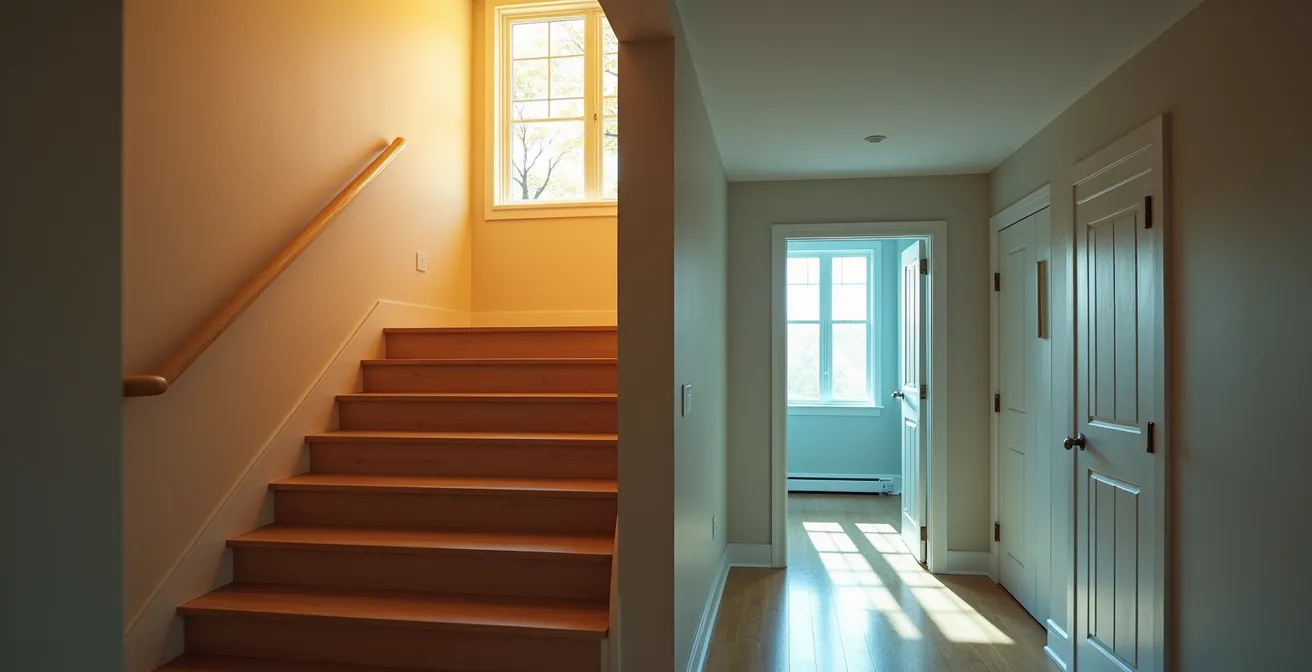 Cross-section view of a two-storey home showing warm and cool air patterns