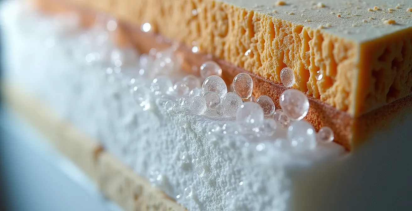 Cross-section showing dew point location in wall assembly during Canadian winter