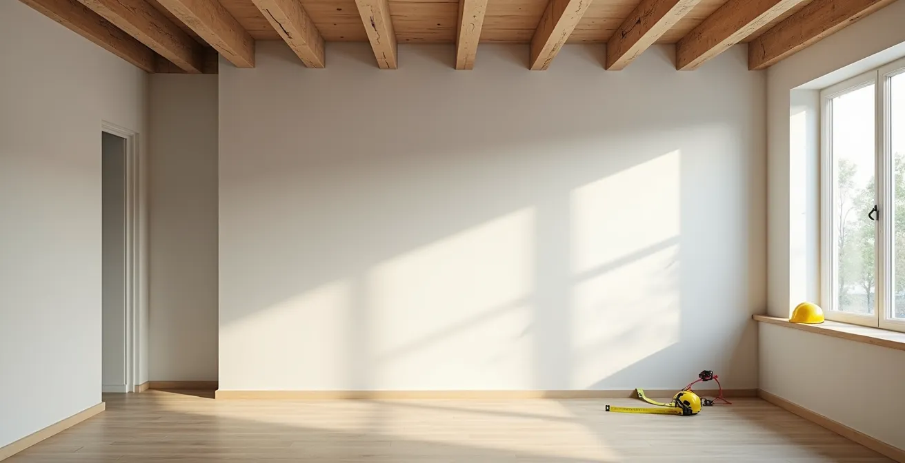 Interior view showing load-bearing wall supporting roof trusses in typical Canadian home structure