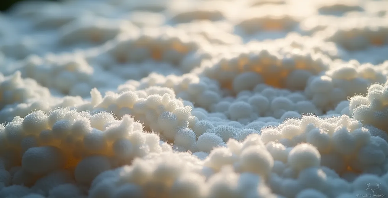 Extreme close-up of closed-cell spray foam insulation texture showing its dense, impenetrable structure