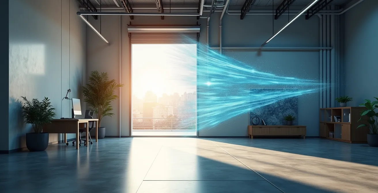 Interior office space showing air pressure differential system