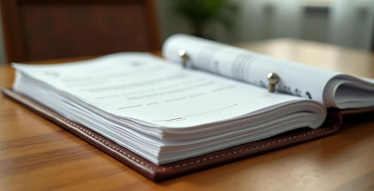 Professional office desk with organized Canadian spray foam compliance documents