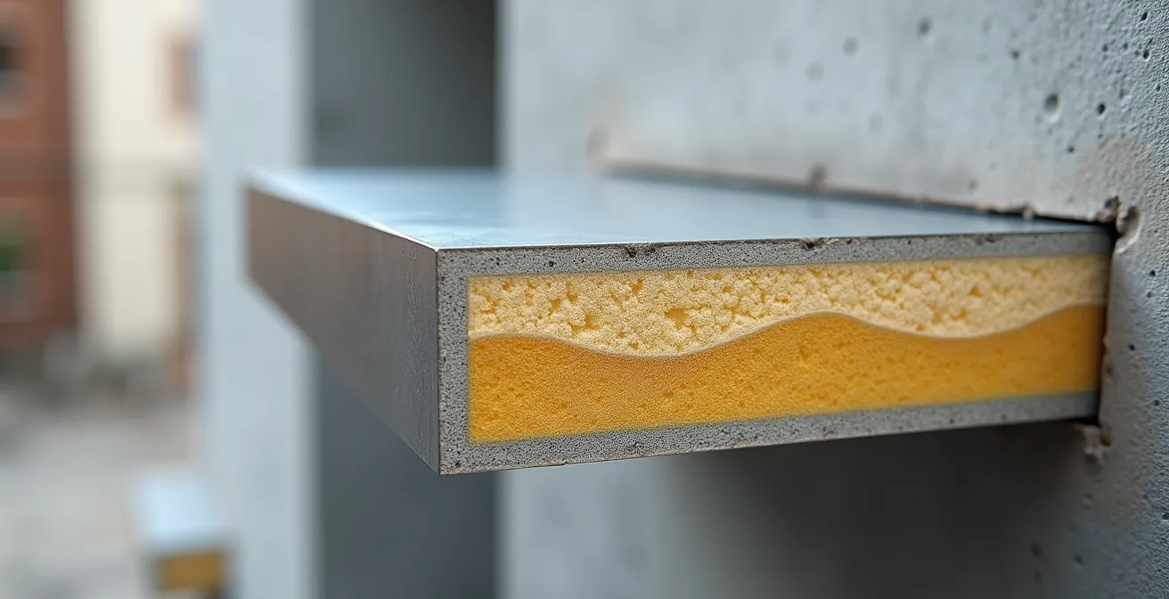 Close-up view of sandwich panel installation on concrete tilt-up wall