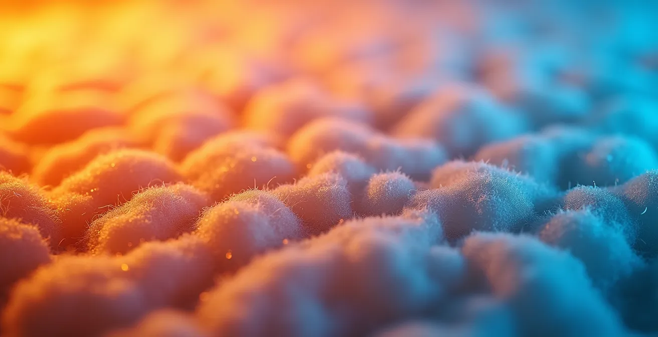 Macro shot of home insulation material with temperature gradient visualization