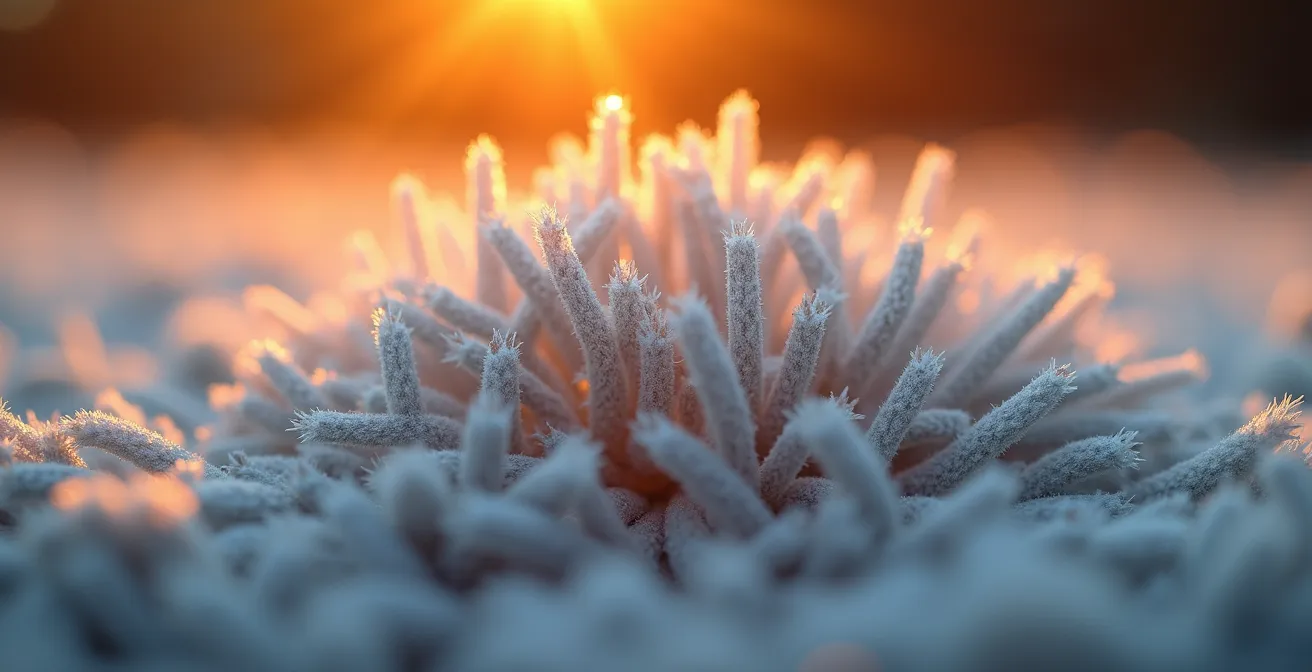 Extreme close-up of stone wool fibers maintaining structure under heat
